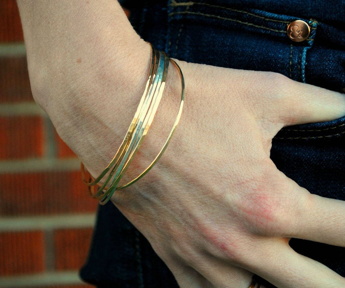 14K Solid Gold Bangle Bracelet - Personalized Jewelry For Women - Fire + Mineral Jewelry
