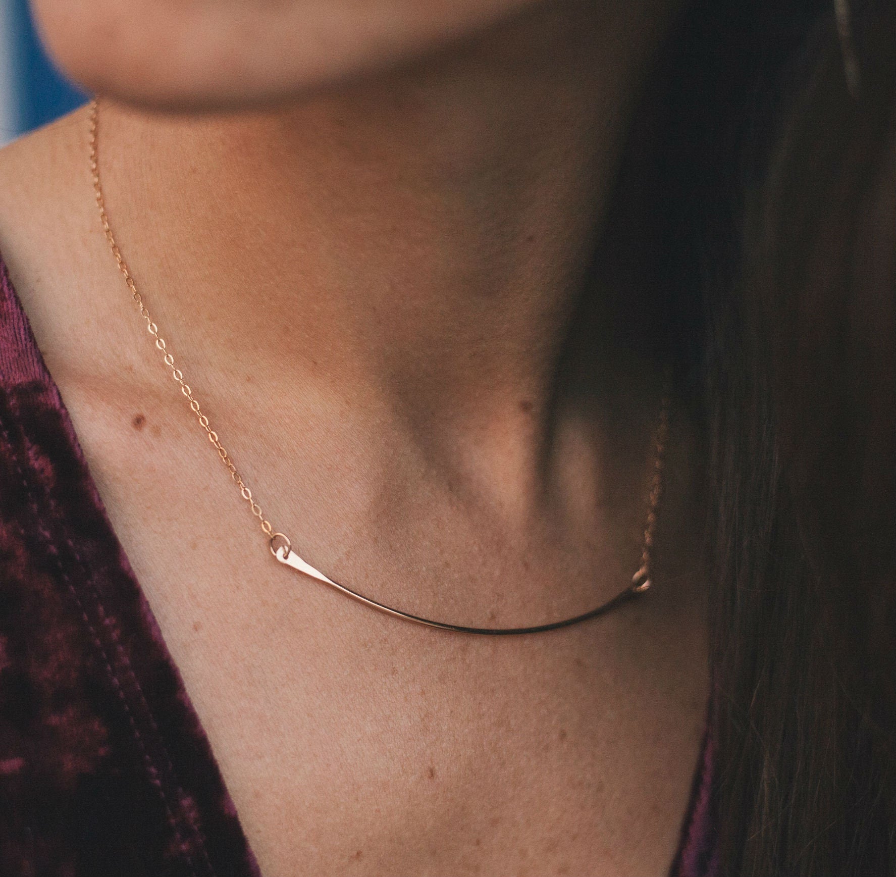 Curved Bar Necklace - Gold Bar Necklace - Layered Necklace - Minimalist Necklace - Dainty Necklace - Delicate Necklace - Choker Necklace - Fire + Mineral Jewelry