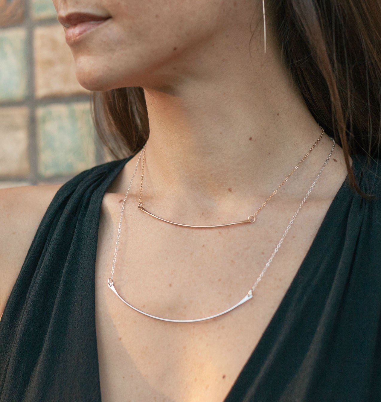 Curved Bar Necklace - Gold Bar Necklace - Layered Necklace - Minimalist Necklace - Dainty Necklace - Delicate Necklace - Choker Necklace - Fire + Mineral Jewelry