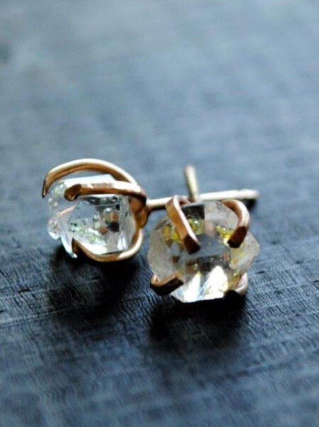 Herkimer Diamond Stud Earrings Silver and Gold - Fire + Mineral