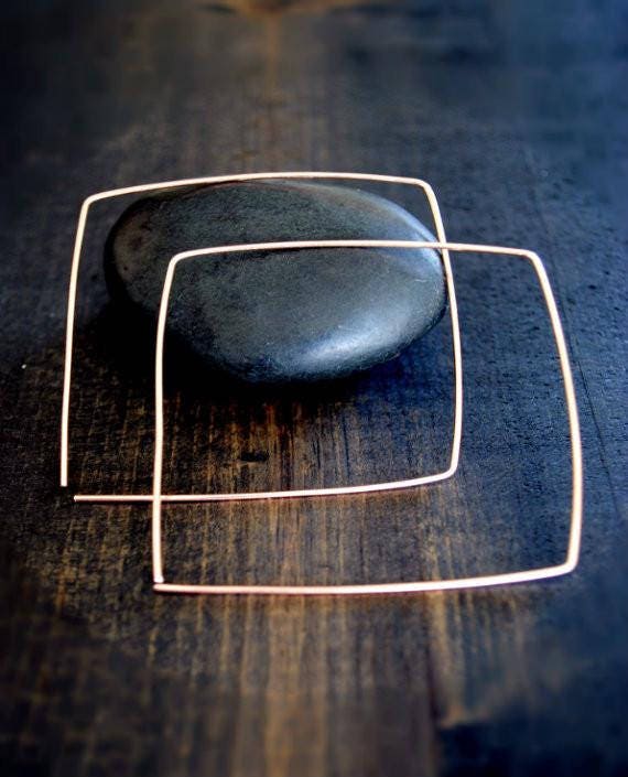 Square Statement Hoop Earrings - Large Lightweight Hoops - Silver - 14K Gold Fill - Solid 14K gold - Fire + Mineral Jewelry